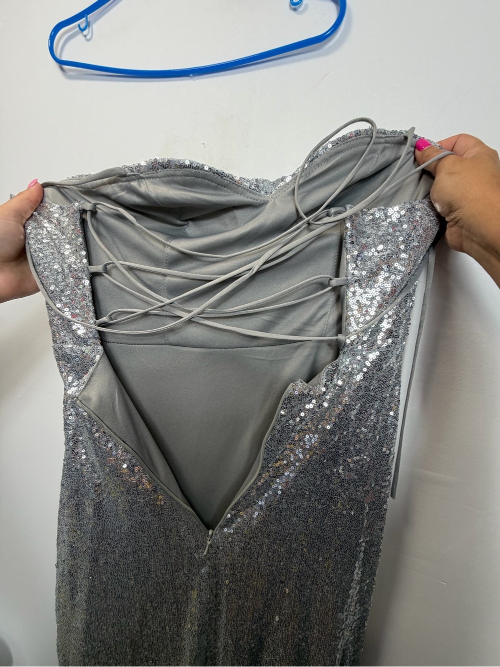 Sequin Corset Evening Gown in Silver - Picture 15 of 15